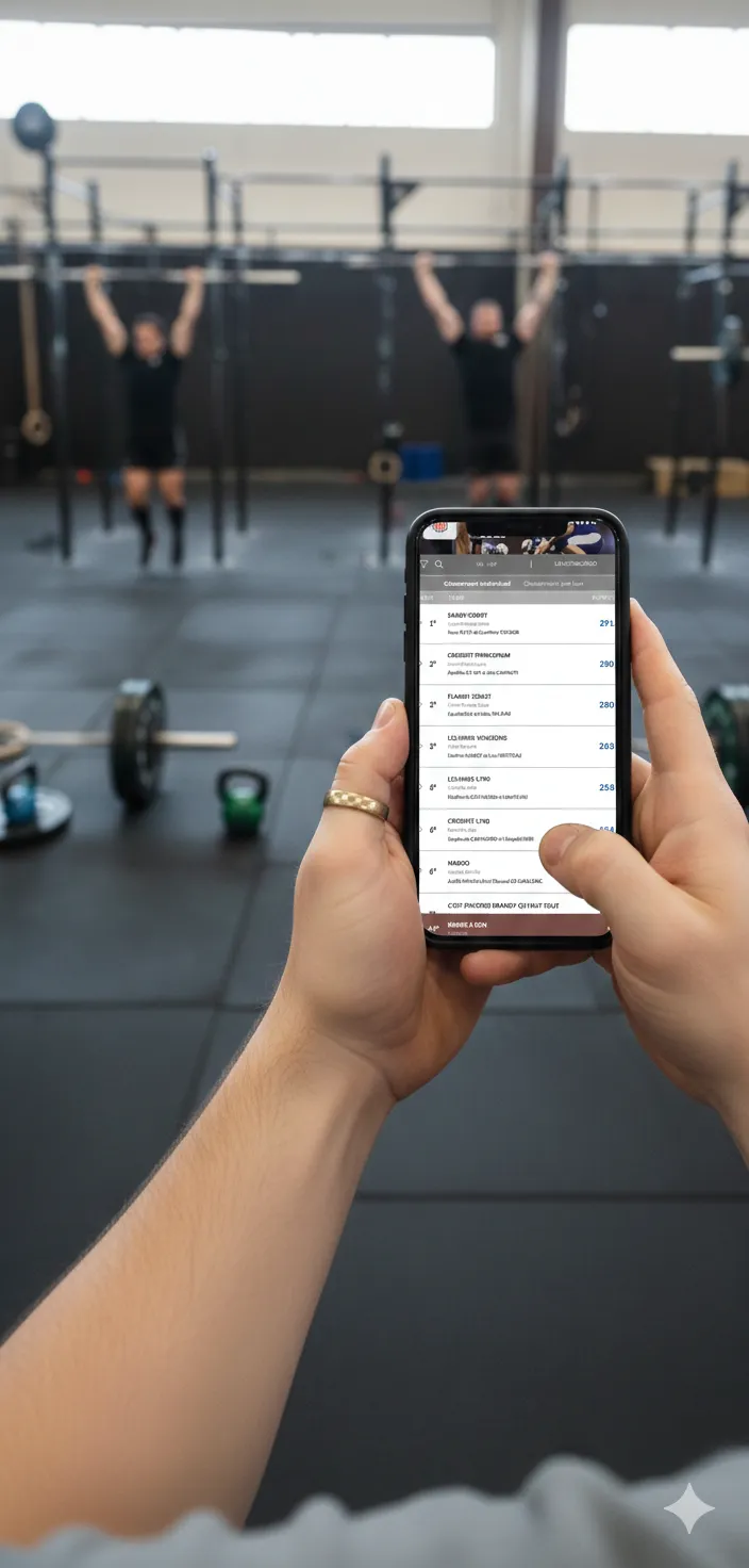 Leaderboard WODZONE consulté en direct sur smartphone pendant une compétition de CrossFit